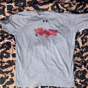 UMD Under Armour Gray T-Shirt with Red Terps Logo University of Maryland